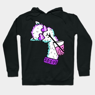 Funky llama drinkign pink bobba tea cute gift Hoodie